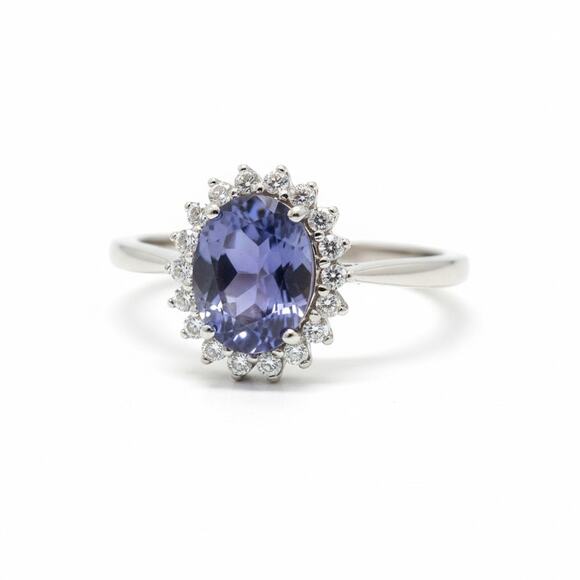 AAA Tanzanite 1.32 cts Women's ring halo of .26 Zircon 10 k Sz 9 NWT